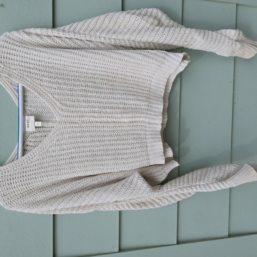 Cream Textured Knit Cardigan Sweater